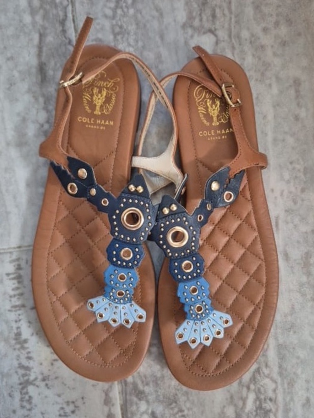 Cole Haan Brown Sandals with Blue Decorative Accents